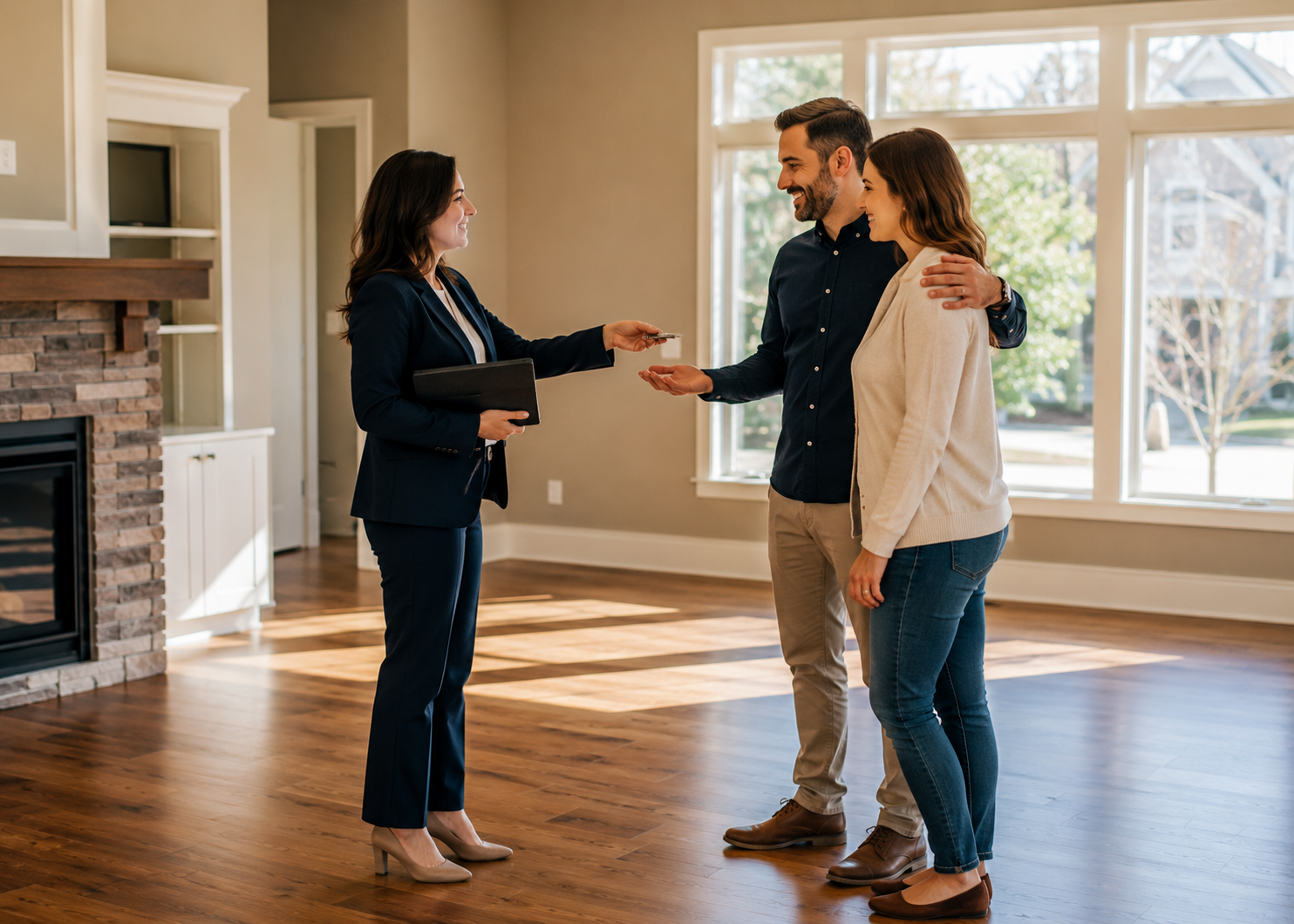 Real estate agent completing a home sale with clients